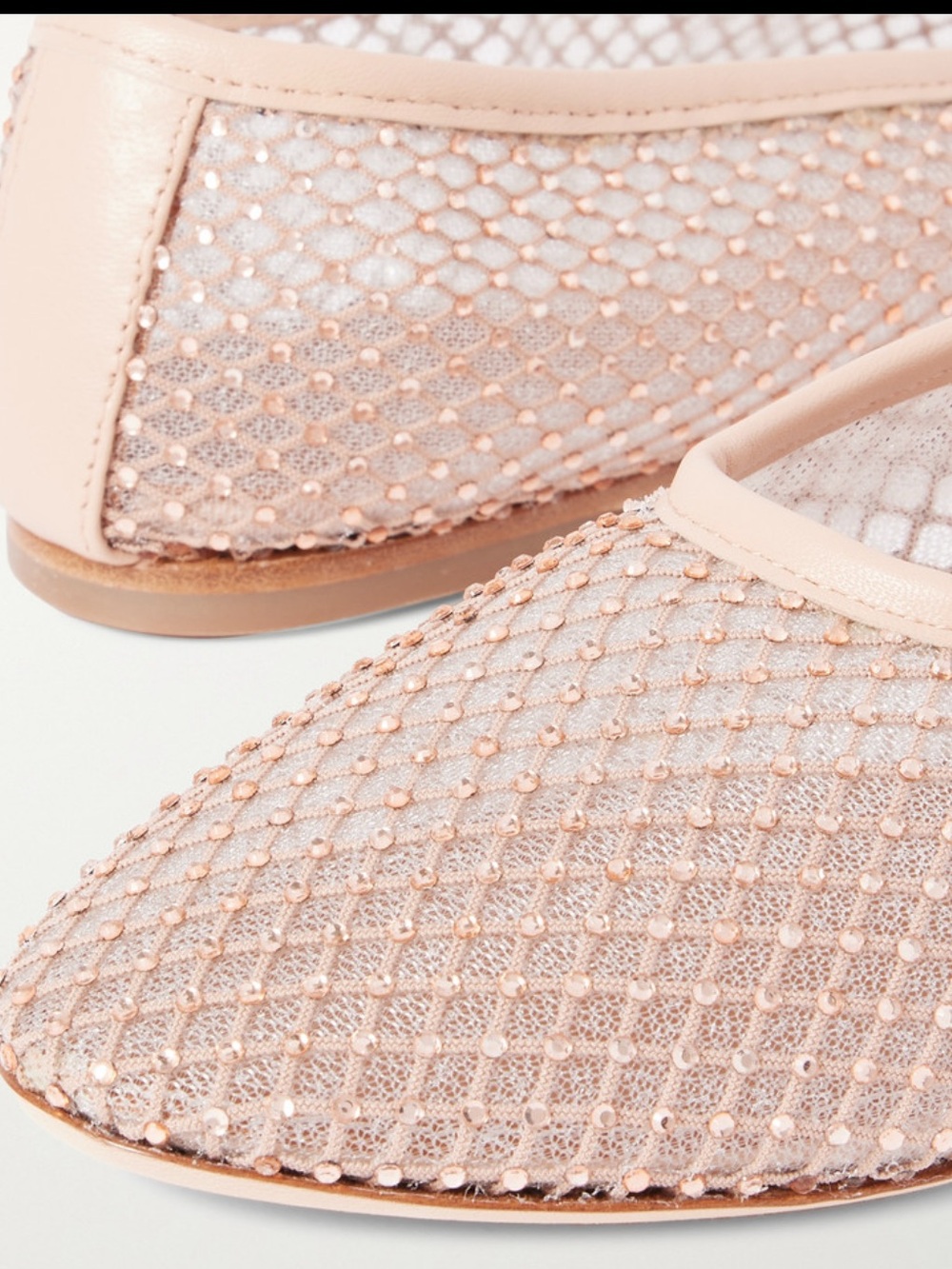 STAUD Alba Crystal-Embellished Mesh Ballet Flats in Blush Pink Size 8